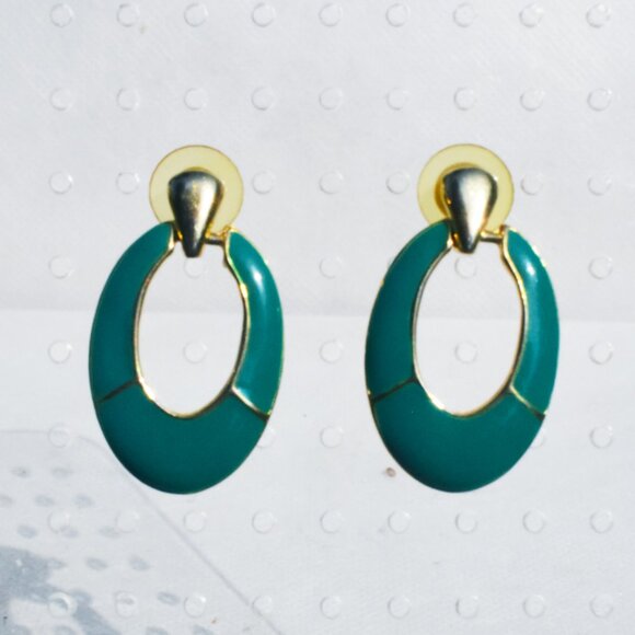 Teal Dangle Loop Stud Earrings - Picture 1 of 4